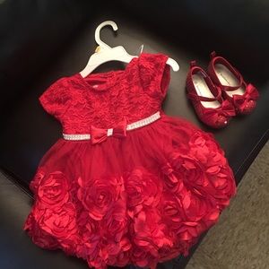 Baby red dress 12m with red shoes size toddler 4